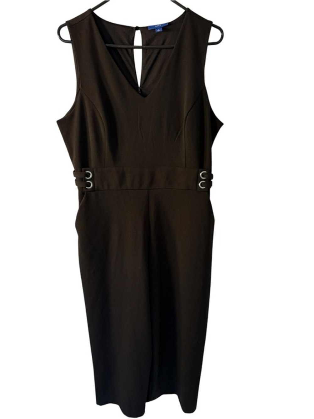 Apt. 9 Black Sleeveless Midi Sheath Dress with Waist Buckle Accents